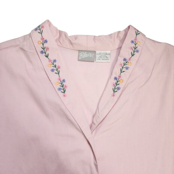 Blair Womens Vintage Ditzy Floral Embroidered Button Down Shirt Plus Size 2XL - Picture 8 of 10